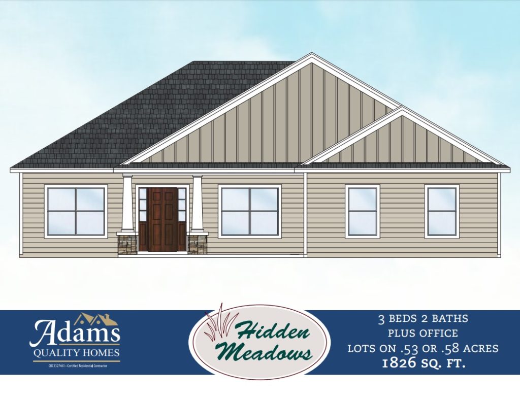 1826 sq ft Hidden Meadows illustrated elevations